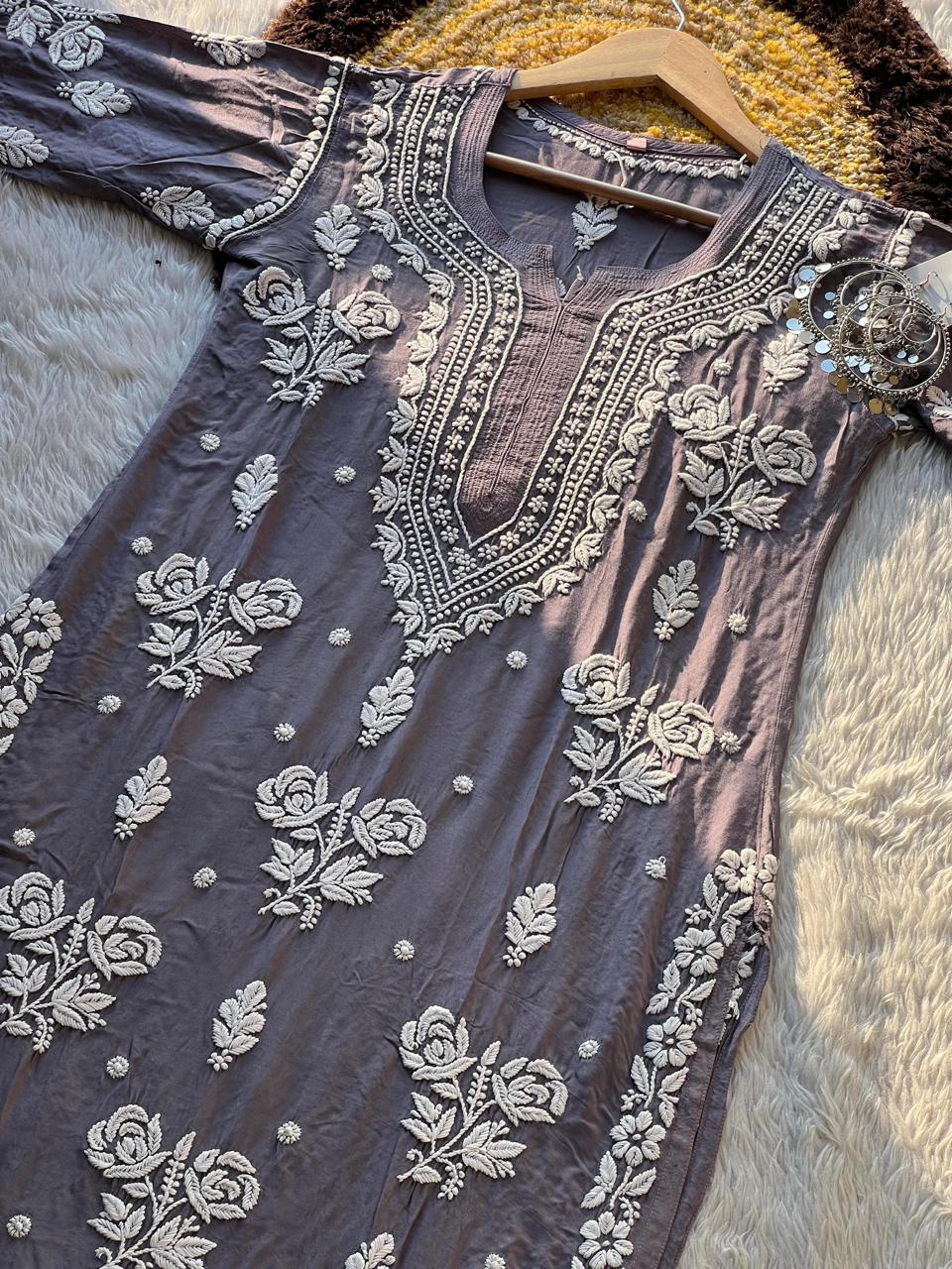 Muslin kurti with 3D Work