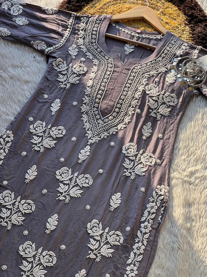 Muslin kurti with 3D Work