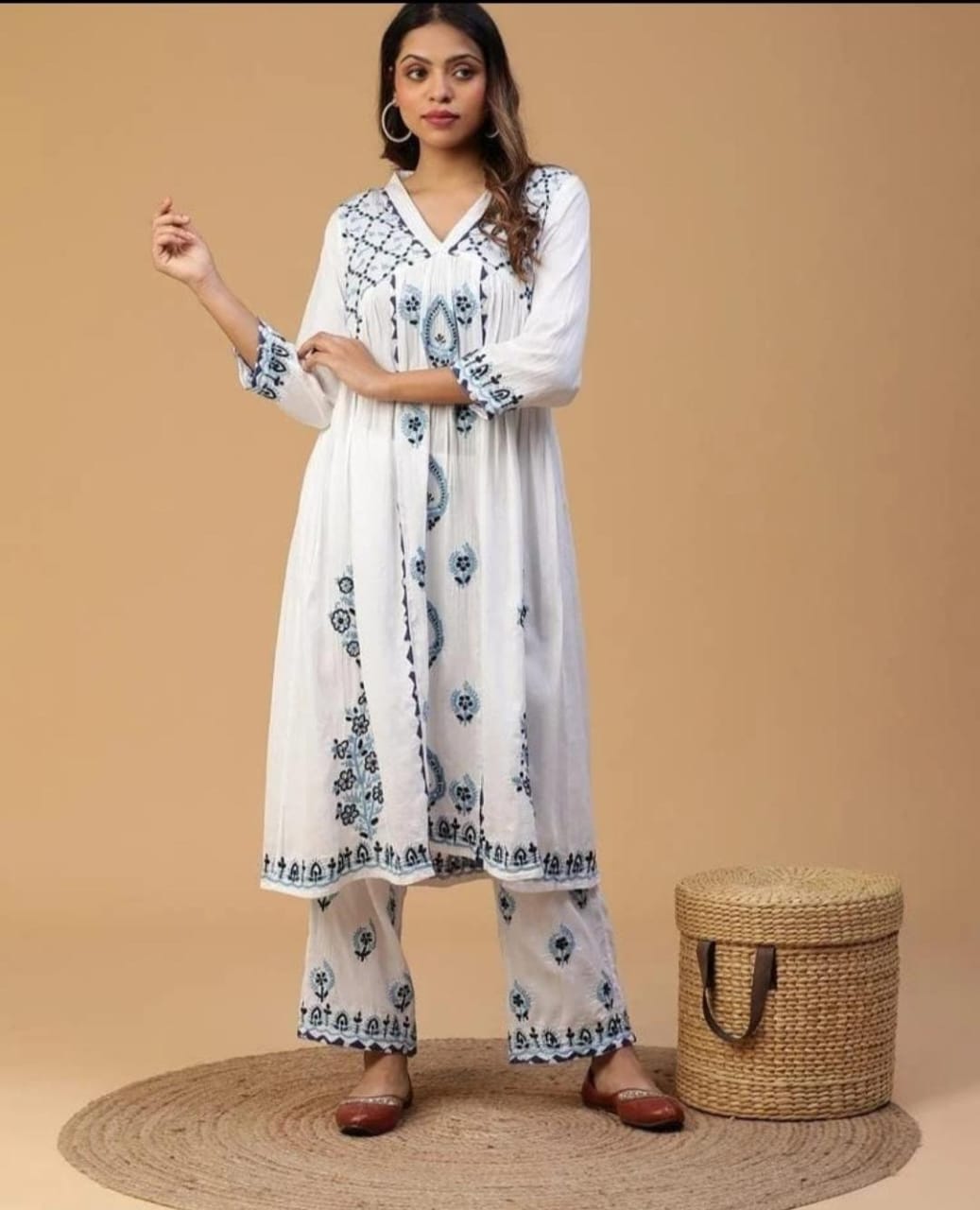 Satin Cotton V neck Gown & Palazo