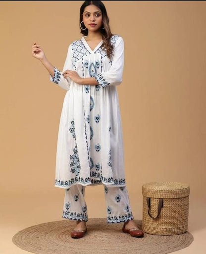 Satin Cotton V neck Gown & Palazo