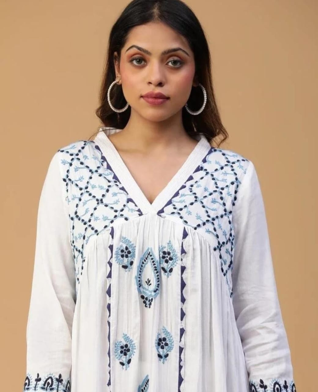 Satin Cotton V neck Gown & Palazo