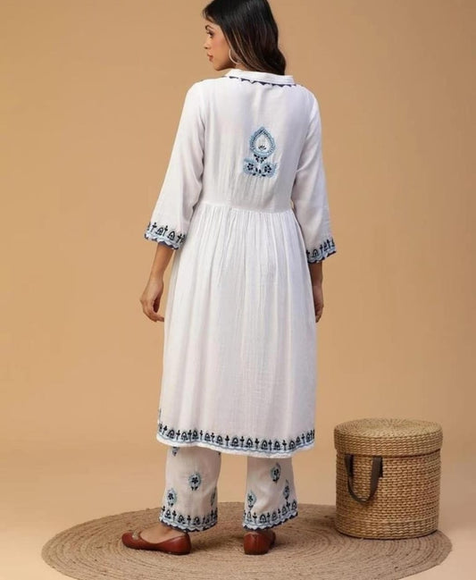 Satin Cotton V neck Gown & Palazo