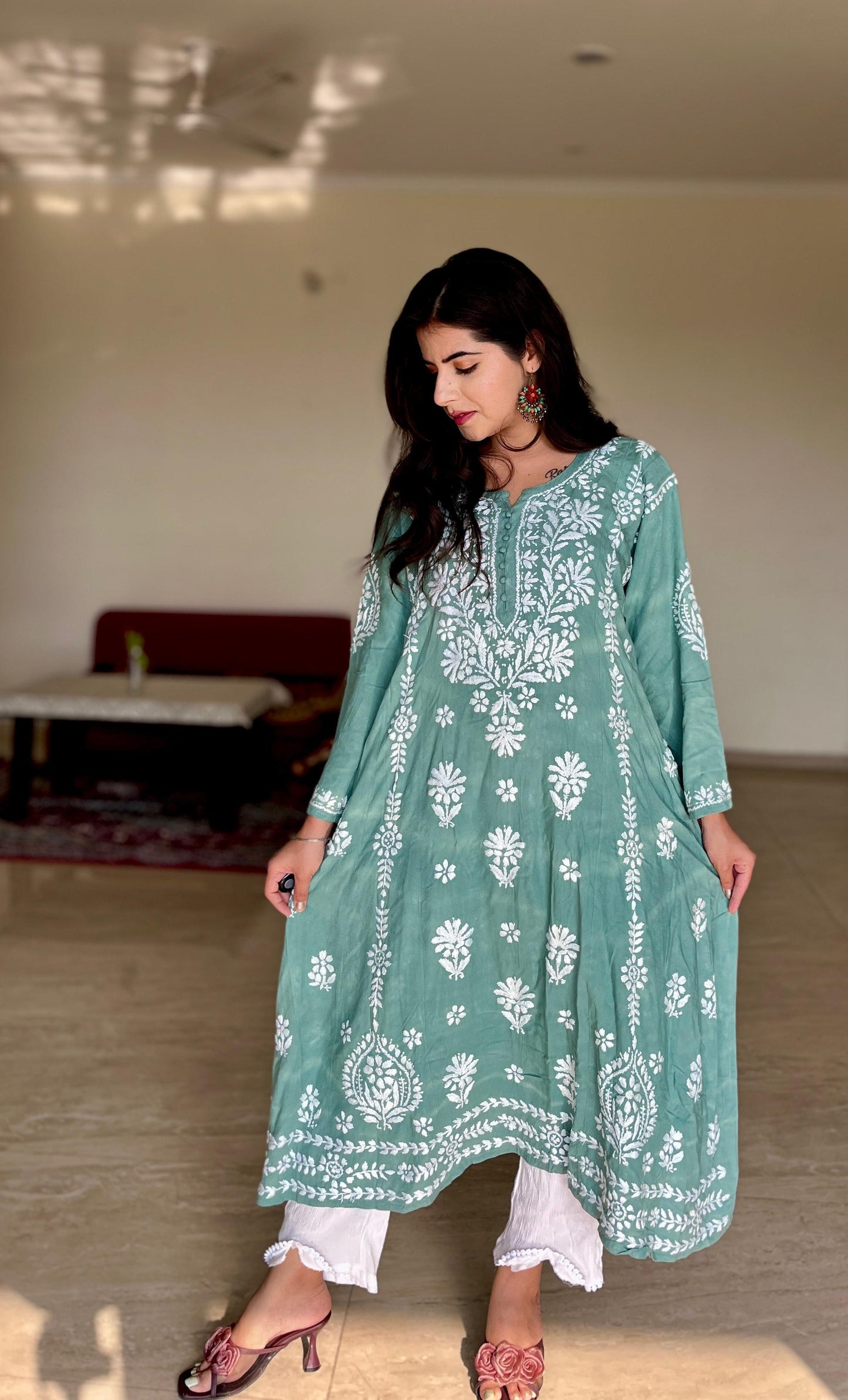 Rayon Gown with Lucknowi Chikankari