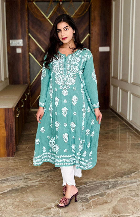 Rayon Gown with Lucknowi Chikankari
