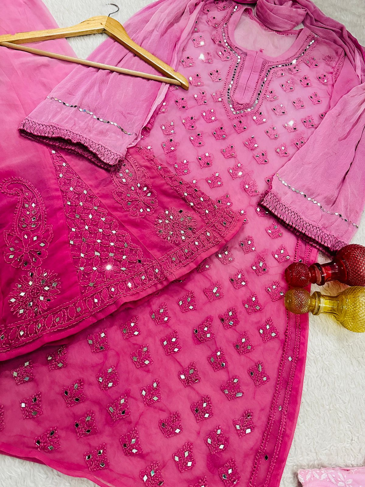 Georgette Ombre Shade Buti Jaal kurti Sharara