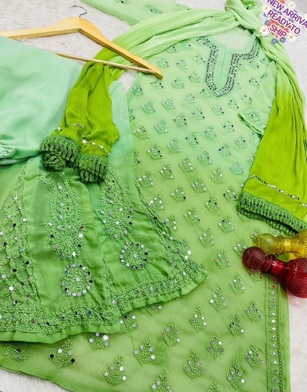 Georgette Ombre Shade Buti Jaal kurti Sharara
