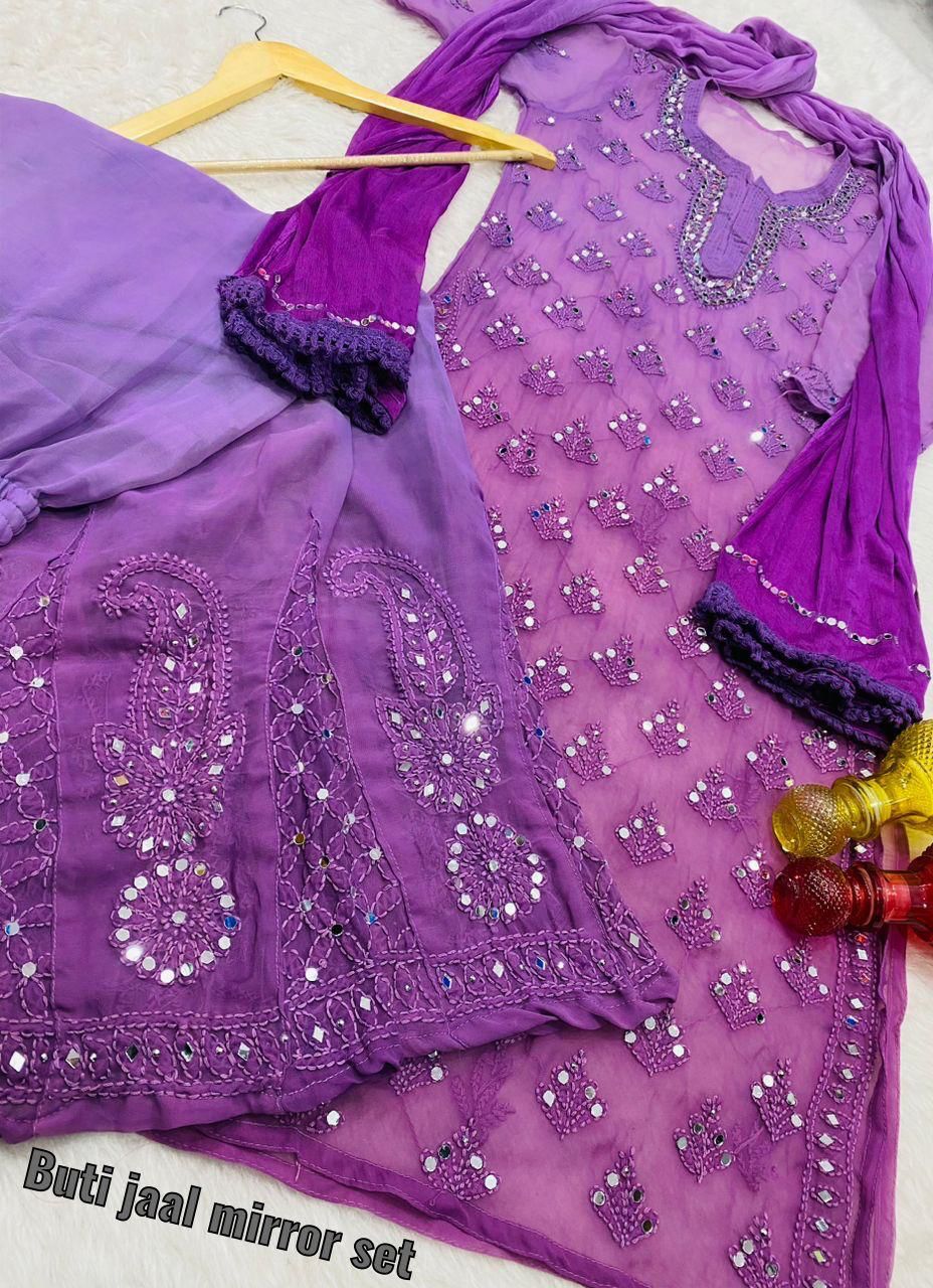 Georgette Ombre Shade Buti Jaal kurti Sharara