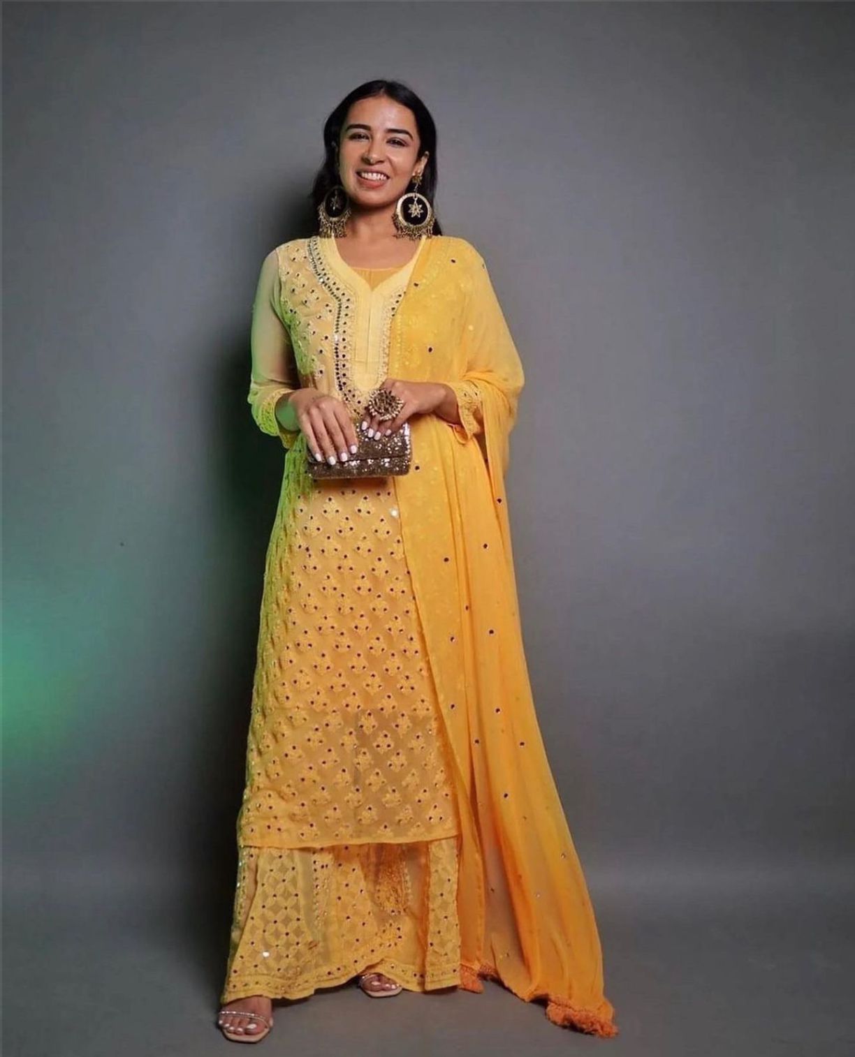 Georgette Ombre Shade Buti Jaal kurti Sharara