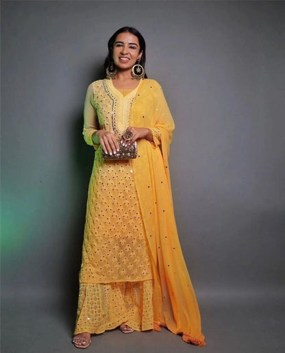 Georgette Ombre Shade Buti Jaal kurti Sharara