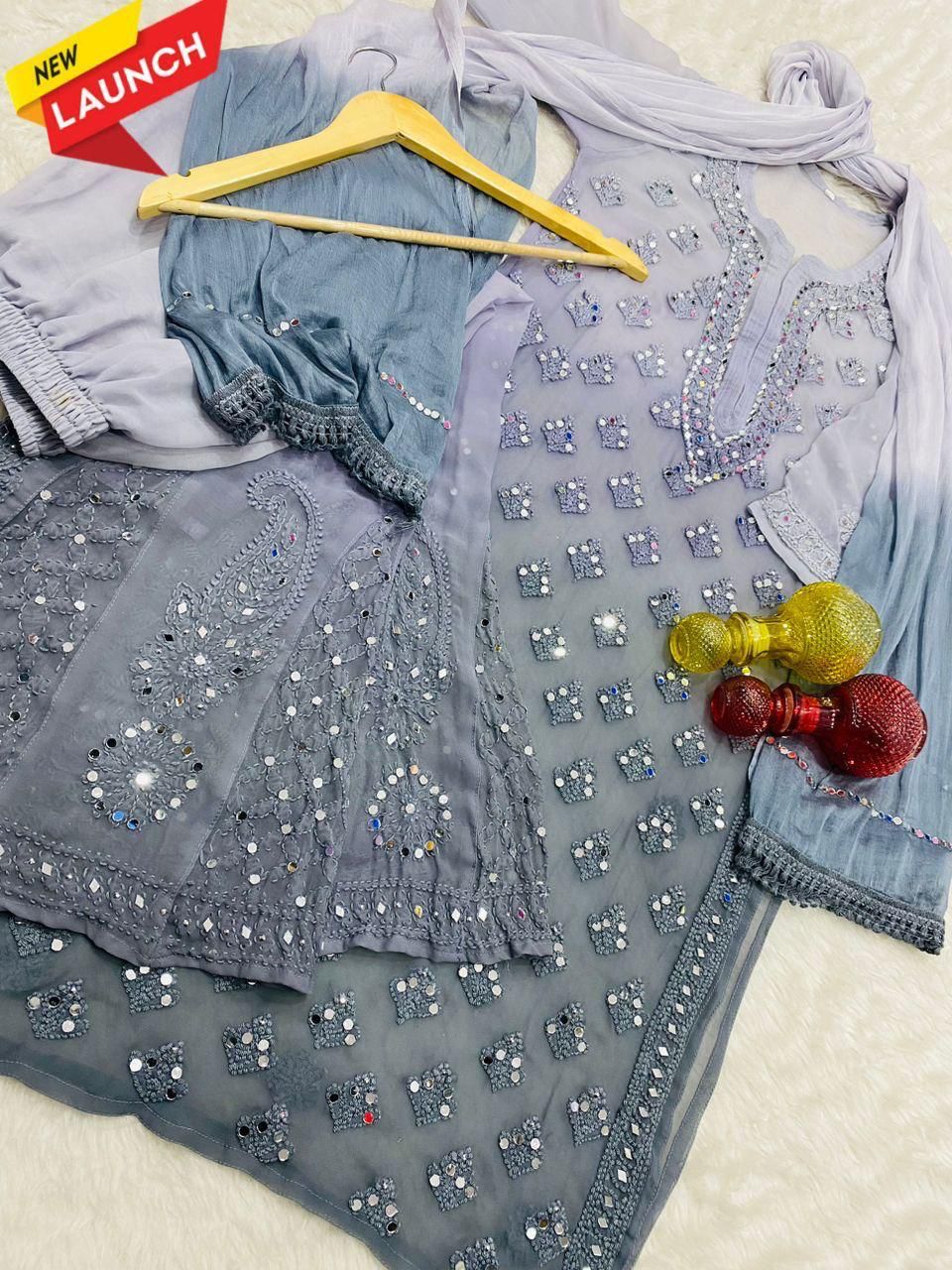 Georgette Ombre Shade Buti Jaal kurti Sharara