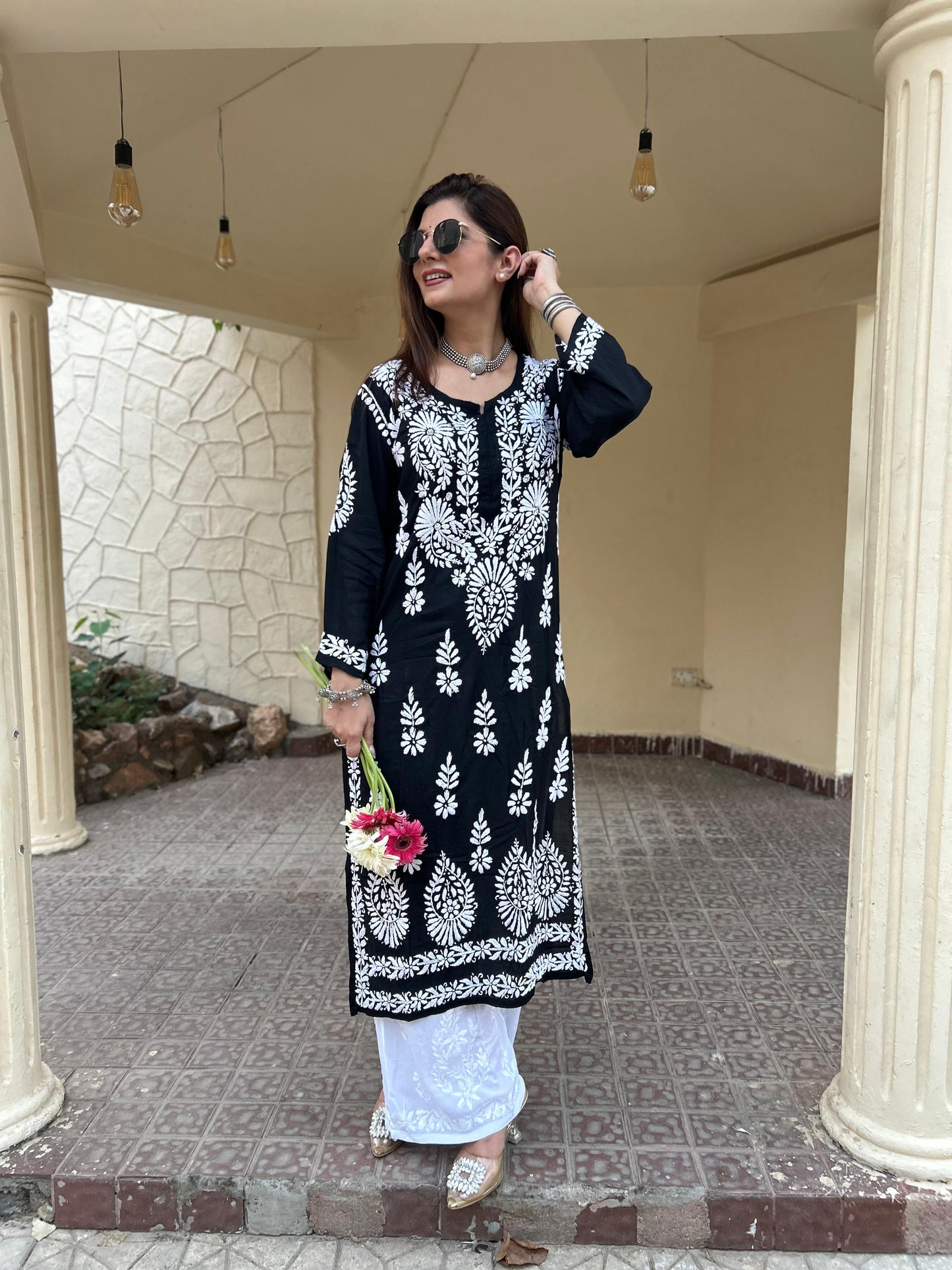 Modal Black kurti & White Plazo set