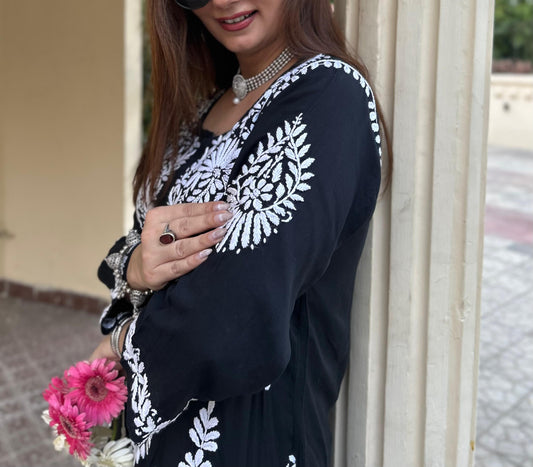 Modal Black kurti & White Plazo set